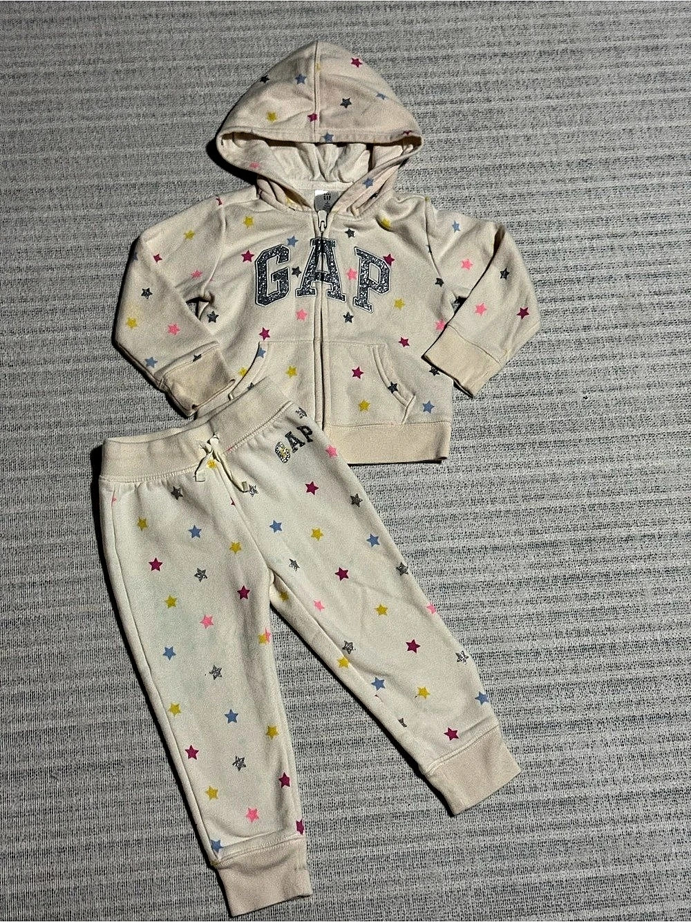 Gap Kids Sz 3T Star Print Glitter Logo Hoodie Pants Set